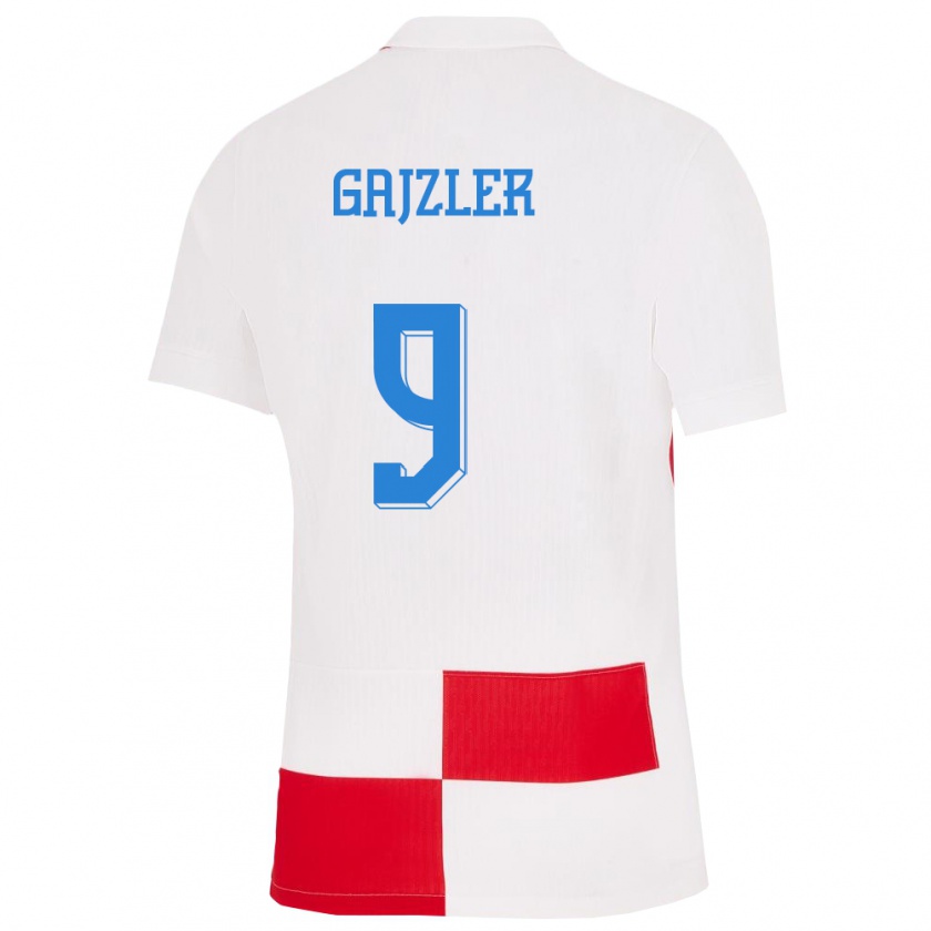 Kandiny Enfant Maillot Croatie Niko Gajzler #9 Blanc Rouge Tenues Domicile 24-26 T-Shirt