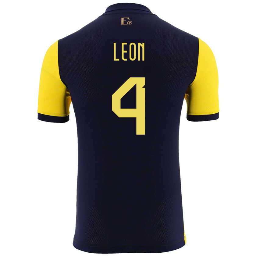 Kandiny Enfant Maillot Équateur Fernando Leon #4 Jaune Tenues Domicile 24-26 T-Shirt