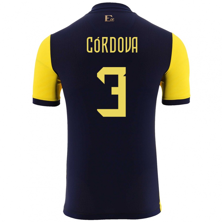 Kandiny Enfant Maillot Équateur Luis Cordova #3 Jaune Tenues Domicile 24-26 T-Shirt