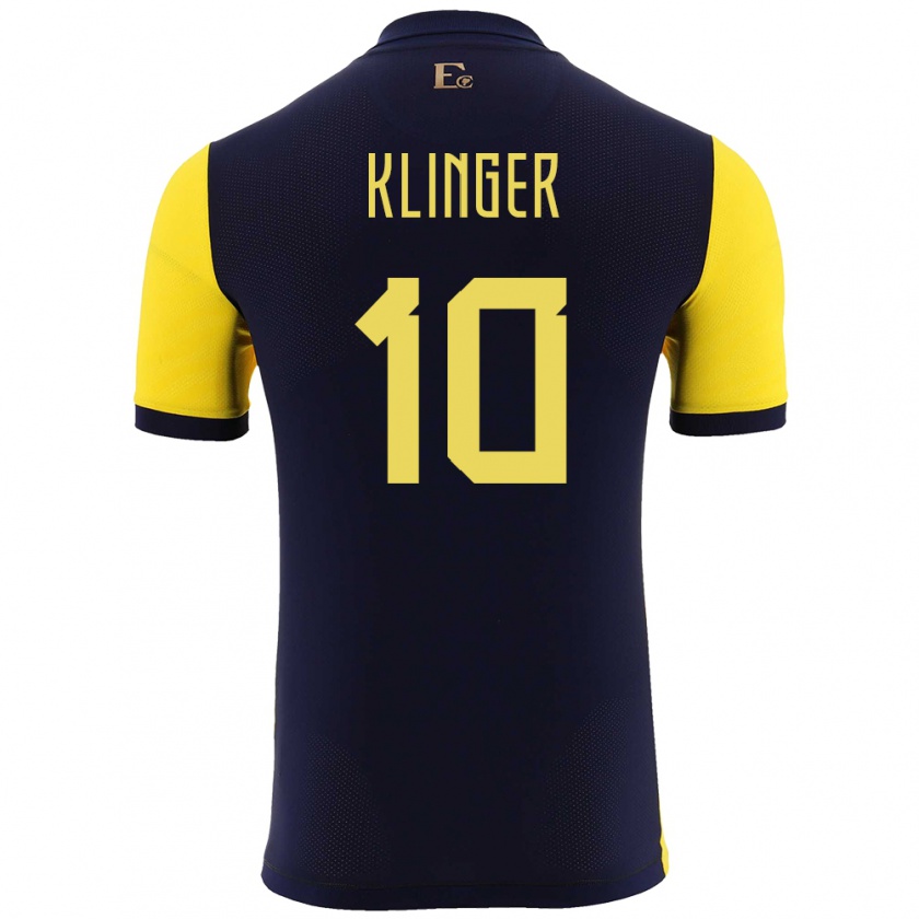 Kandiny Enfant Maillot Équateur Jose Klinger #10 Jaune Tenues Domicile 24-26 T-Shirt