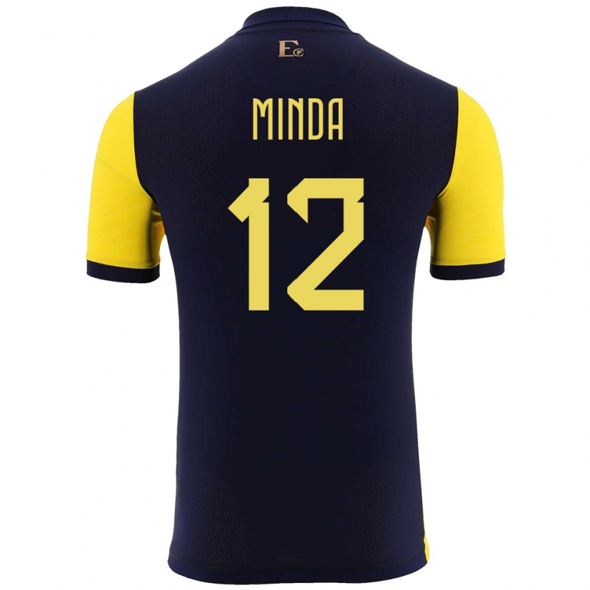 Kandiny Enfant Maillot Équateur Ethan Minda #12 Jaune Tenues Domicile 24-26 T-Shirt