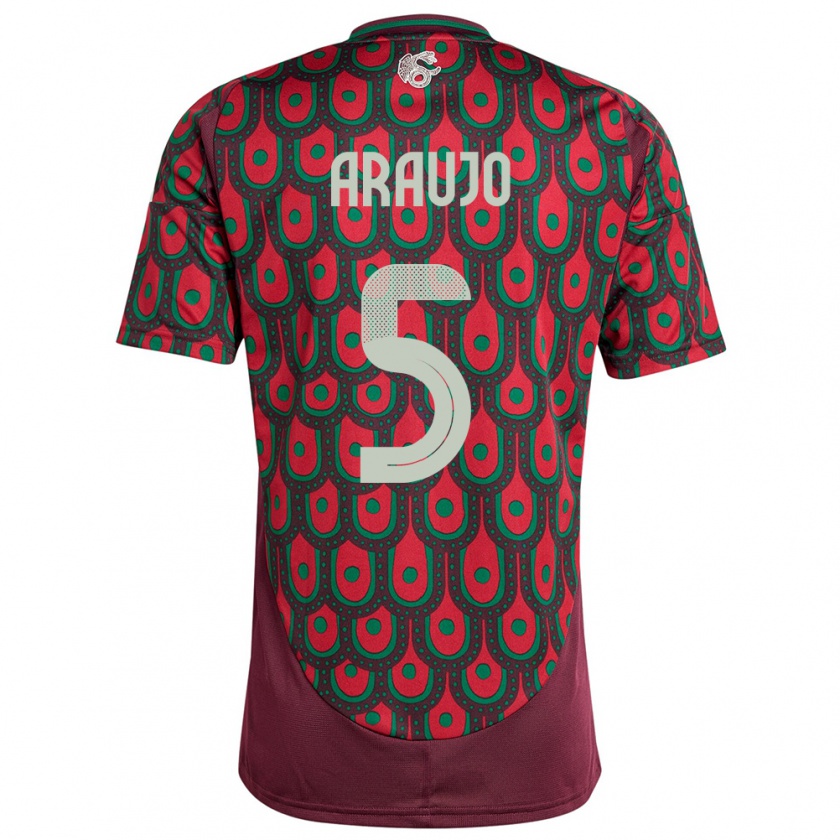 Kandiny Enfant Maillot Mexique Julian Araujo #5 Bordeaux Tenues Domicile 24-26 T-Shirt