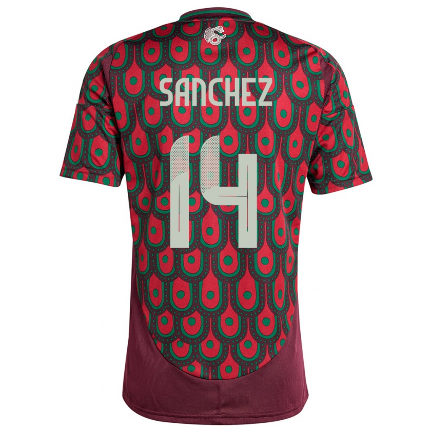 Kandiny Enfant Maillot Mexique Erick Sanchez #14 Bordeaux Tenues Domicile 24-26 T-Shirt