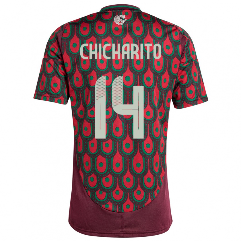 Kandiny Enfant Maillot Mexique Chicharito #14 Bordeaux Tenues Domicile 24-26 T-Shirt