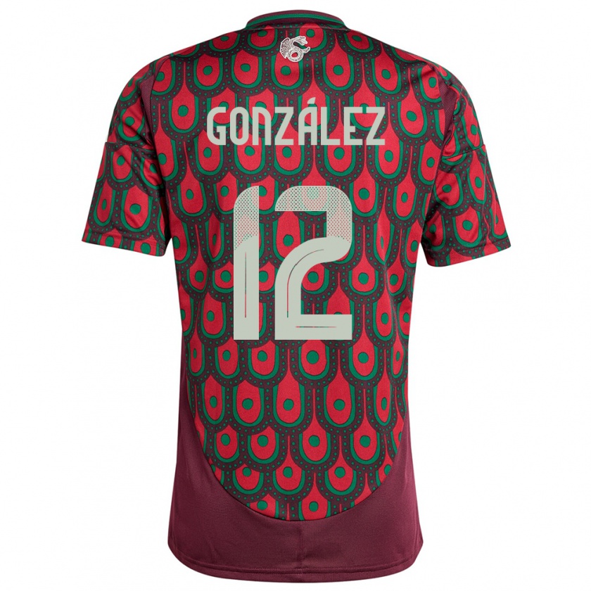 Kandiny Enfant Maillot Mexique Itzel Gonzalez #12 Bordeaux Tenues Domicile 24-26 T-Shirt