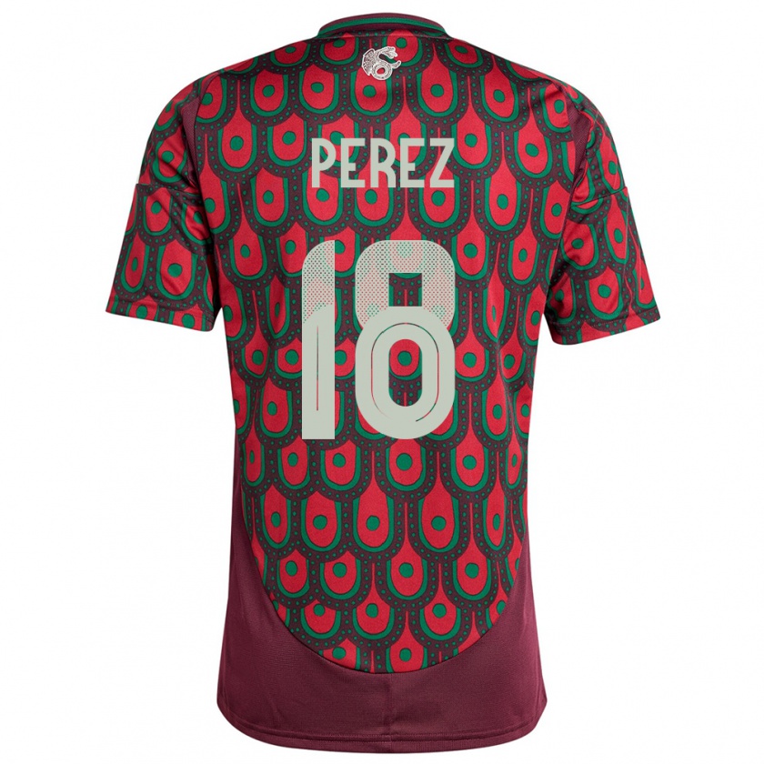 Kandiny Enfant Maillot Mexique Jonathan Perez #18 Bordeaux Tenues Domicile 24-26 T-Shirt