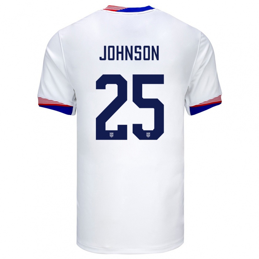 Kandiny Enfant Maillot États-Unis Sean Johnson #25 Blanc Tenues Domicile 24-26 T-Shirt