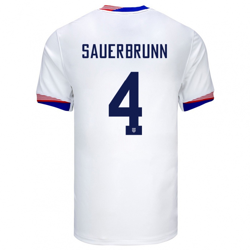 Kandiny Enfant Maillot États-Unis Becky Sauerbrunn #4 Blanc Tenues Domicile 24-26 T-Shirt