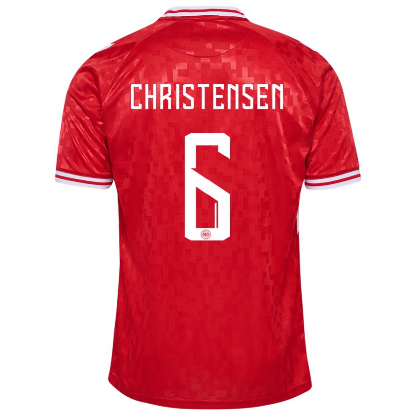 Kandiny Enfant Maillot Danemark Andreas Christensen #6 Rouge Tenues Domicile 24-26 T-Shirt