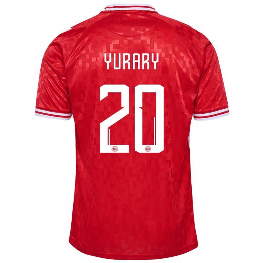 Kandiny Enfant Maillot Danemark Yussuf Poulsen #20 Rouge Tenues Domicile 24-26 T-Shirt