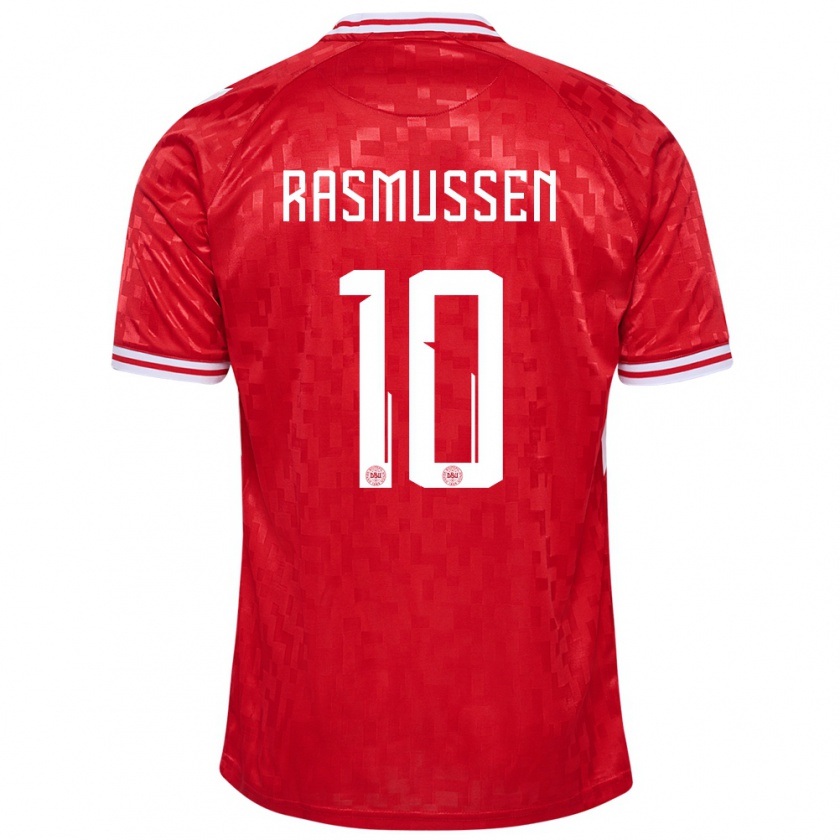 Kandiny Enfant Maillot Danemark Christian Rasmussen #10 Rouge Tenues Domicile 24-26 T-Shirt