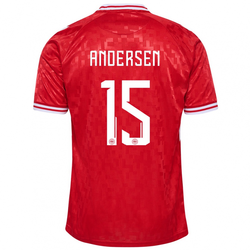 Kandiny Enfant Maillot Danemark Jacob Andersen #15 Rouge Tenues Domicile 24-26 T-Shirt