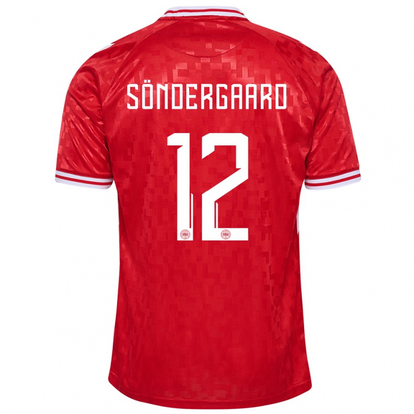 Kandiny Enfant Maillot Danemark Philip Söndergaard #12 Rouge Tenues Domicile 24-26 T-Shirt