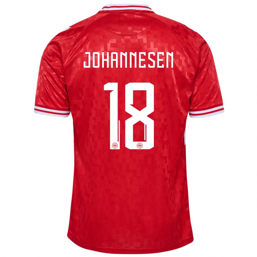 Kandiny Enfant Maillot Danemark Sofus Johannesen #18 Rouge Tenues Domicile 24-26 T-Shirt