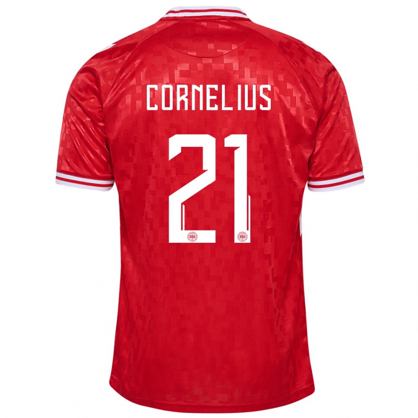 Kandiny Enfant Maillot Danemark Andreas Cornelius #21 Rouge Tenues Domicile 24-26 T-Shirt