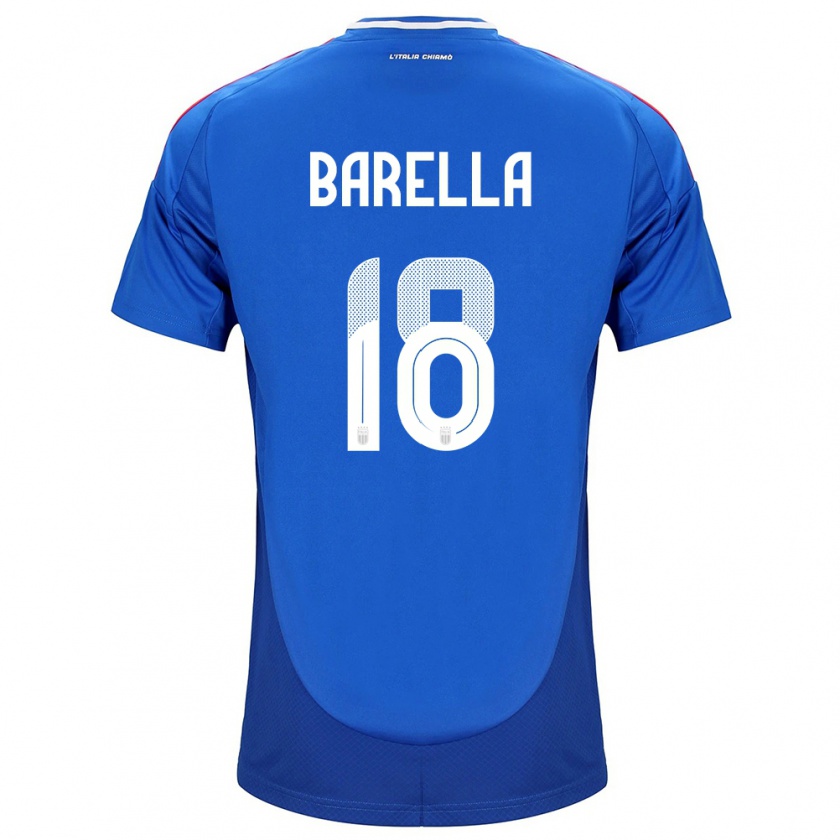 Kandiny Enfant Maillot Italie Nicolò Barella #18 Bleu Tenues Domicile 24-26 T-Shirt