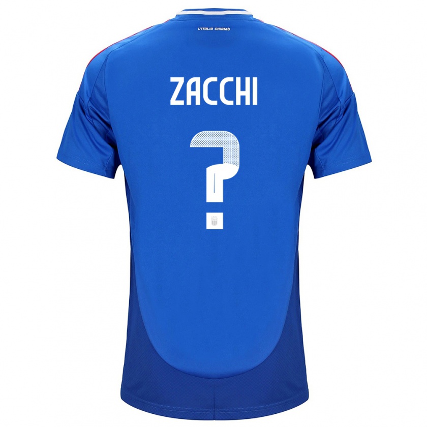 Kandiny Enfant Maillot Italie Gioele Zacchi #0 Bleu Tenues Domicile 24-26 T-Shirt