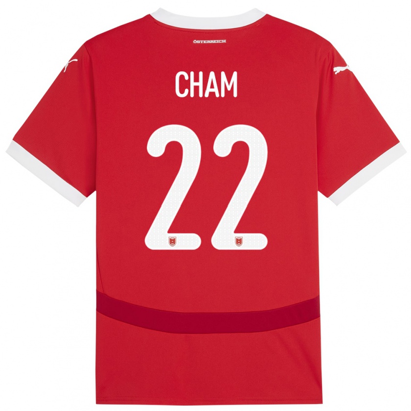 Kandiny Enfant Maillot Autriche Muhammed Cham #22 Rouge Tenues Domicile 24-26 T-Shirt