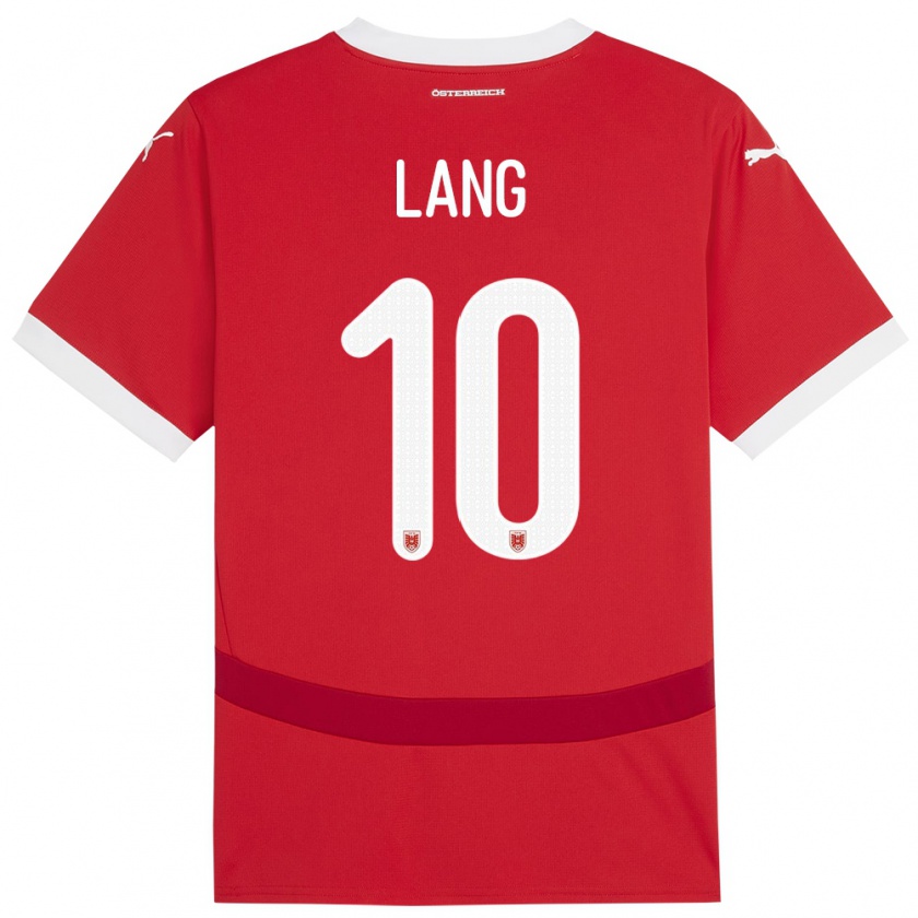 Kandiny Enfant Maillot Autriche Christoph Lang #10 Rouge Tenues Domicile 24-26 T-Shirt