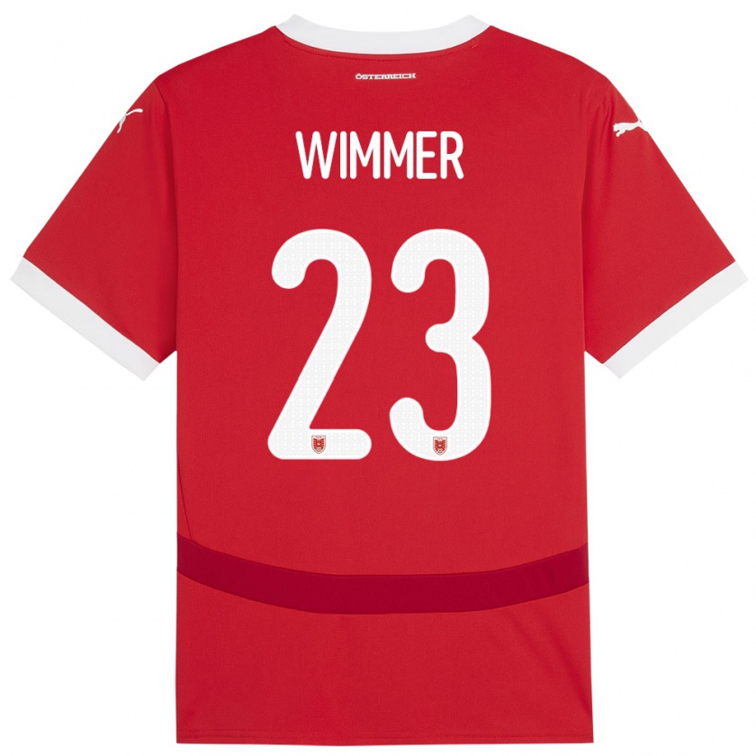 Kandiny Enfant Maillot Autriche Patrick Wimmer #23 Rouge Tenues Domicile 24-26 T-Shirt