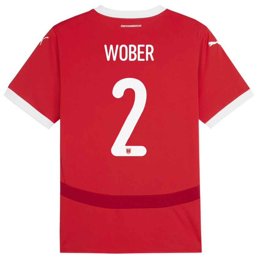 Kandiny Enfant Maillot Autriche Maximilian Wöber #2 Rouge Tenues Domicile 24-26 T-Shirt