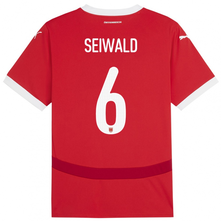 Kandiny Enfant Maillot Autriche Nicolas Seiwald #6 Rouge Tenues Domicile 24-26 T-Shirt