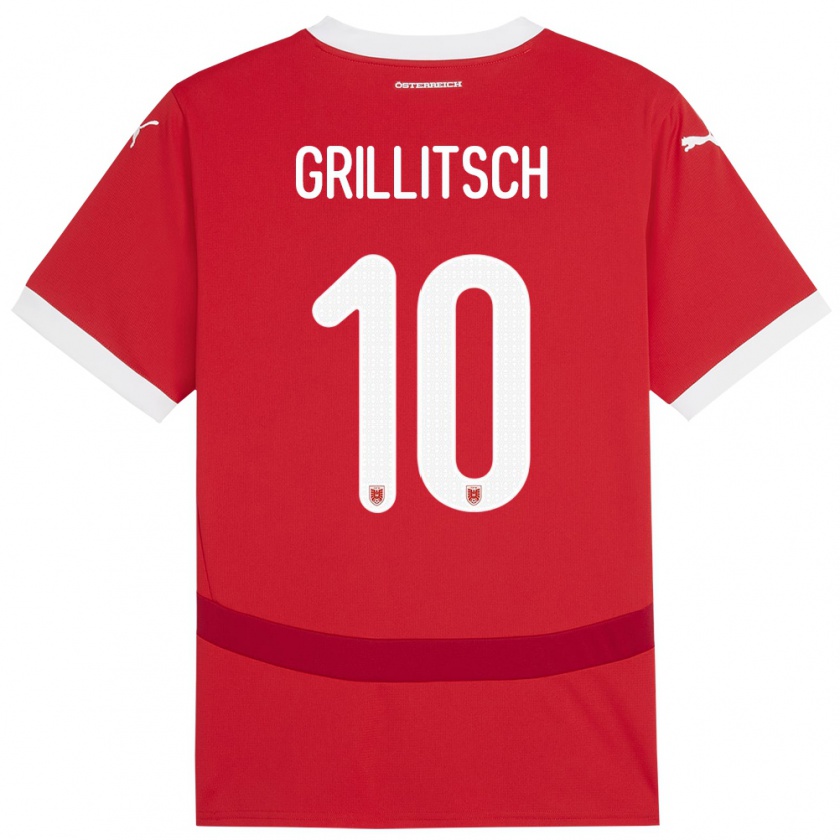 Kandiny Enfant Maillot Autriche Florian Grillitsch #10 Rouge Tenues Domicile 24-26 T-Shirt