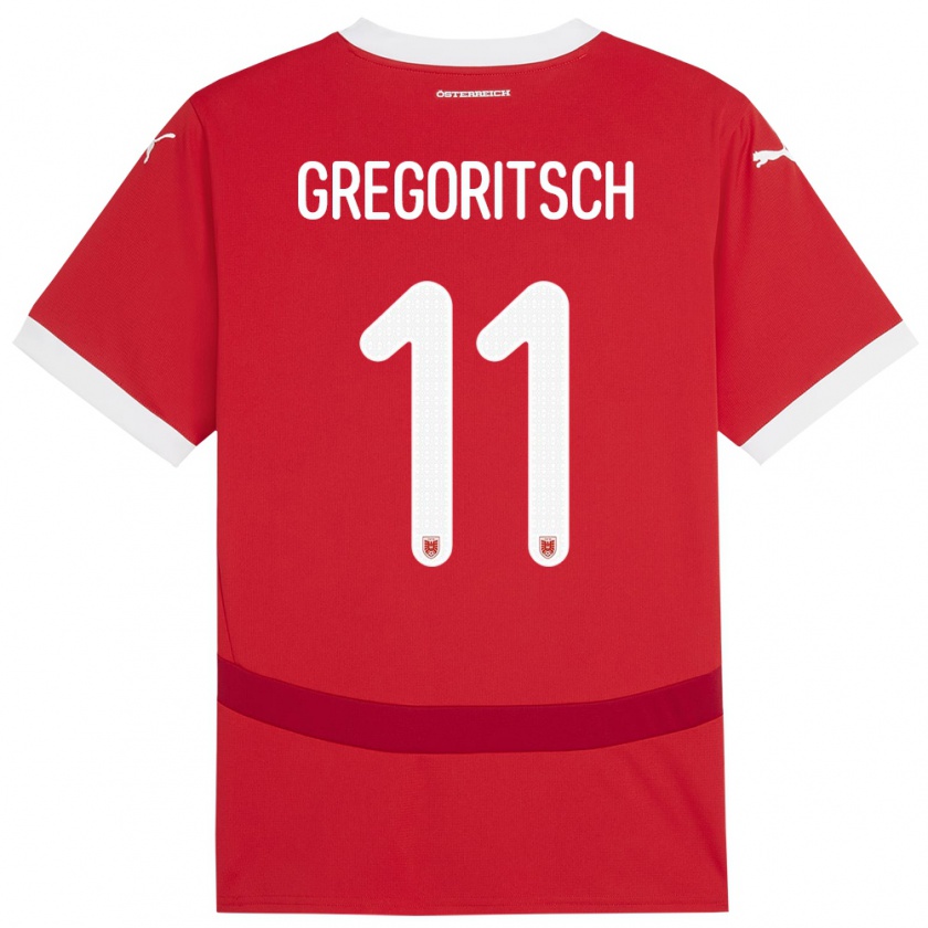 Kandiny Enfant Maillot Autriche Michael Gregoritsch #11 Rouge Tenues Domicile 24-26 T-Shirt