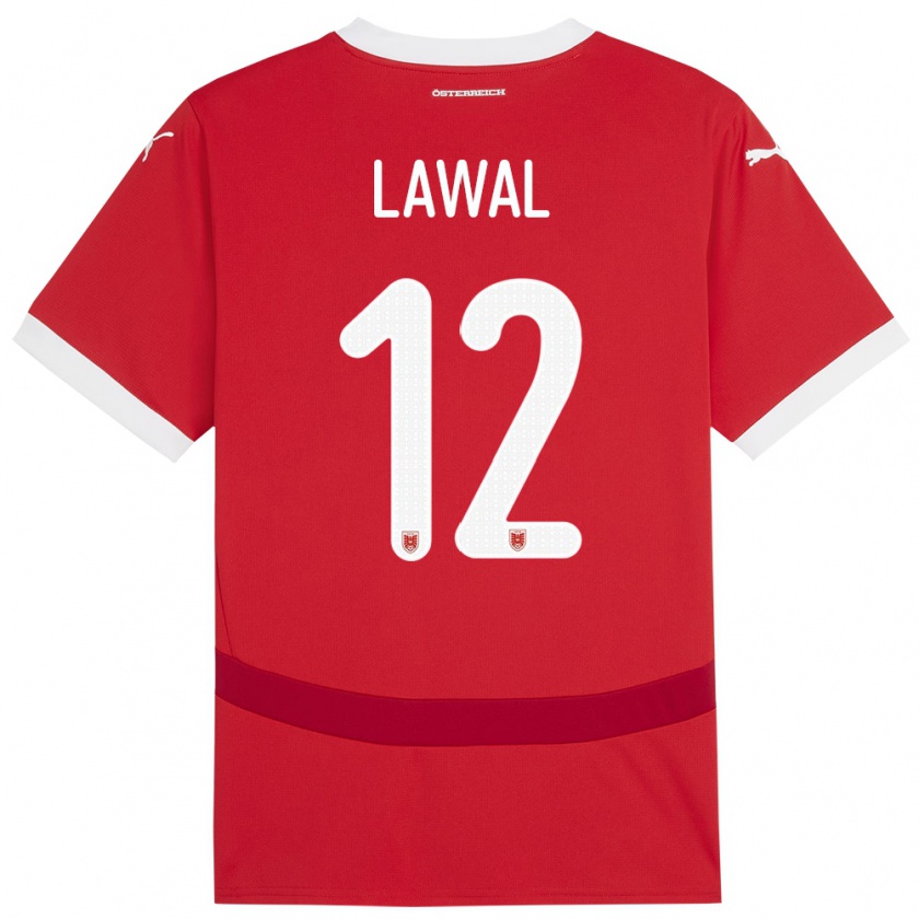 Kandiny Enfant Maillot Autriche Tobias Lawal #12 Rouge Tenues Domicile 24-26 T-Shirt