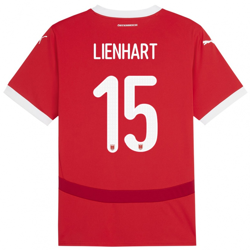 Kandiny Enfant Maillot Autriche Philipp Lienhart #15 Rouge Tenues Domicile 24-26 T-Shirt