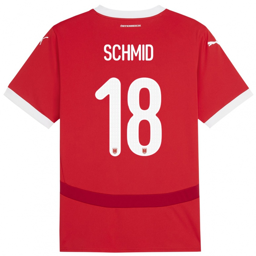 Kandiny Enfant Maillot Autriche Romano Schmid #18 Rouge Tenues Domicile 24-26 T-Shirt