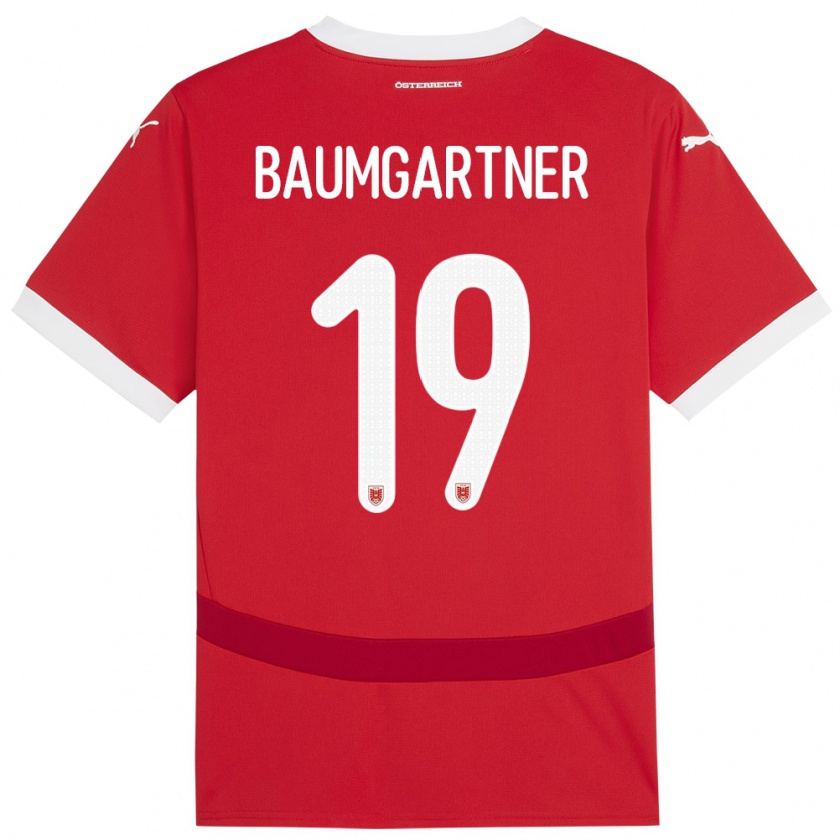 Kandiny Enfant Maillot Autriche Christoph Baumgartner #19 Rouge Tenues Domicile 24-26 T-Shirt