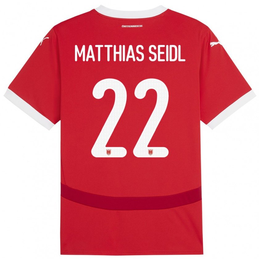 Kandiny Enfant Maillot Autriche Matthias Seidl #22 Rouge Tenues Domicile 24-26 T-Shirt