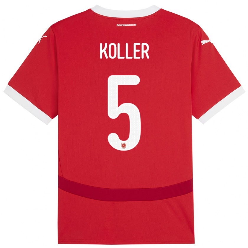 Kandiny Enfant Maillot Autriche Paul Koller #5 Rouge Tenues Domicile 24-26 T-Shirt