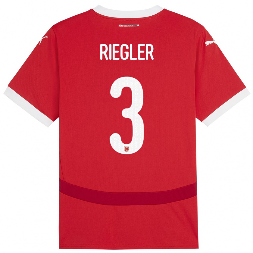 Kandiny Enfant Maillot Autriche David Riegler #3 Rouge Tenues Domicile 24-26 T-Shirt