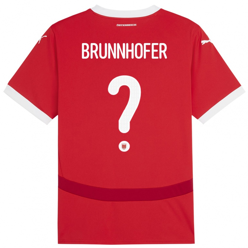 Kandiny Enfant Maillot Autriche Jakob Brunnhofer #0 Rouge Tenues Domicile 24-26 T-Shirt