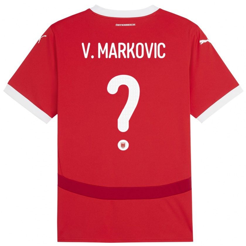 Kandiny Enfant Maillot Autriche Vasilije Markovic #0 Rouge Tenues Domicile 24-26 T-Shirt