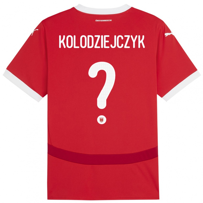 Kandiny Enfant Maillot Autriche Marek Kolodziejczyk #0 Rouge Tenues Domicile 24-26 T-Shirt