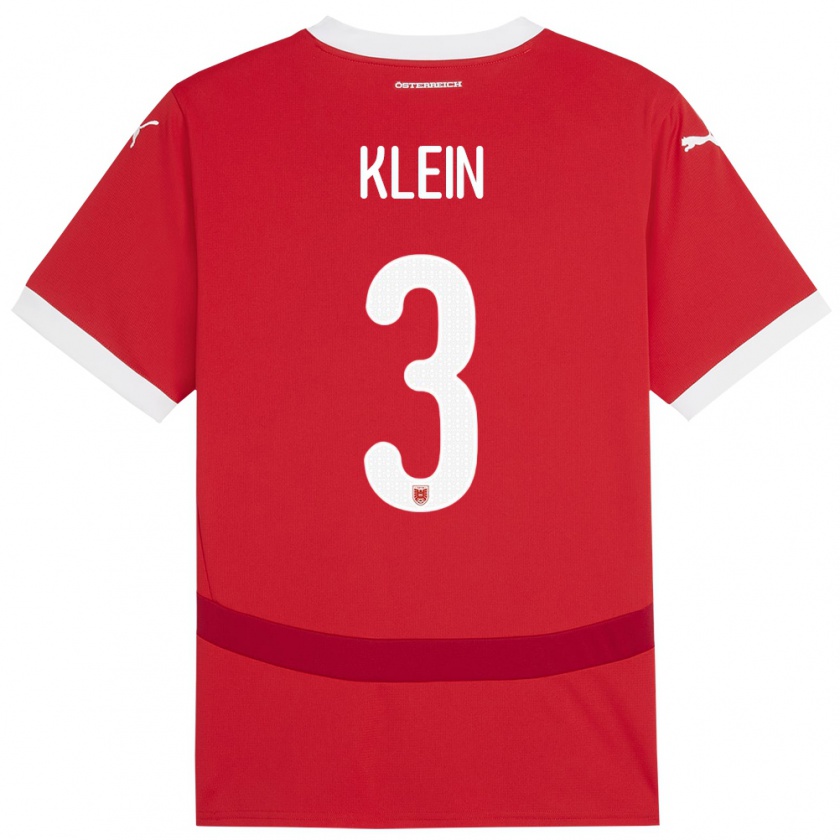 Kandiny Enfant Maillot Autriche Jennifer Klein #3 Rouge Tenues Domicile 24-26 T-Shirt