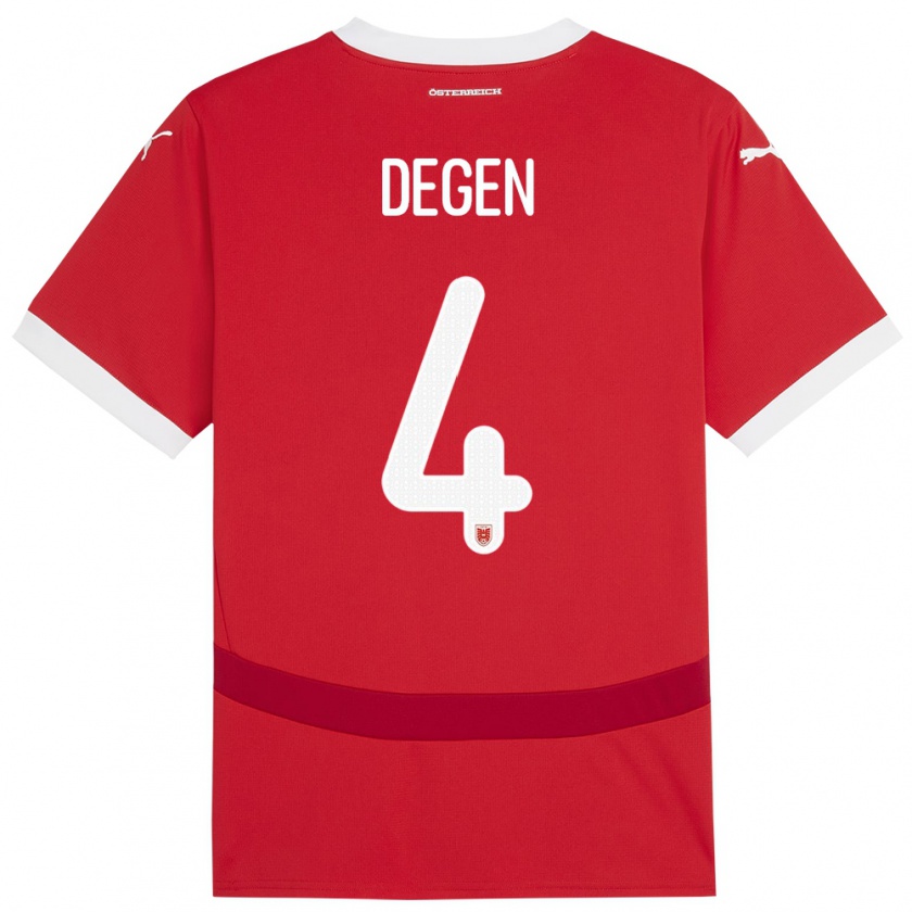 Kandiny Enfant Maillot Autriche Celina Degen #4 Rouge Tenues Domicile 24-26 T-Shirt