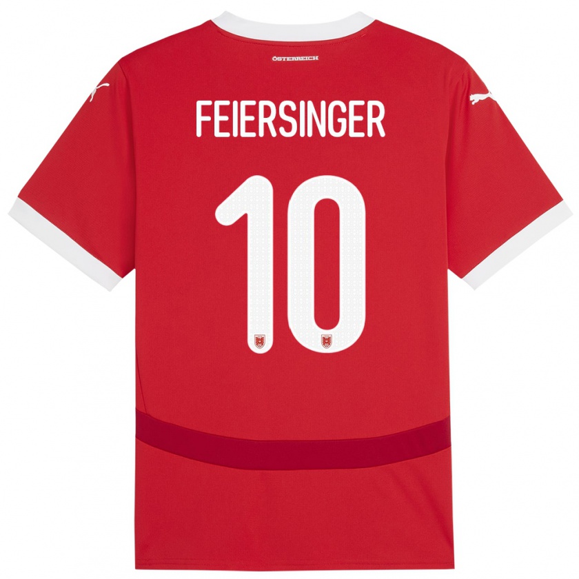 Kandiny Enfant Maillot Autriche Laura Feiersinger #10 Rouge Tenues Domicile 24-26 T-Shirt