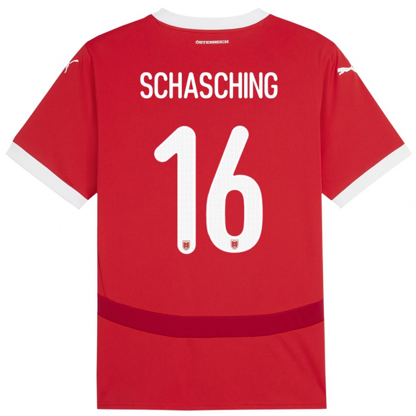 Kandiny Enfant Maillot Autriche Annabel Schasching #16 Rouge Tenues Domicile 24-26 T-Shirt