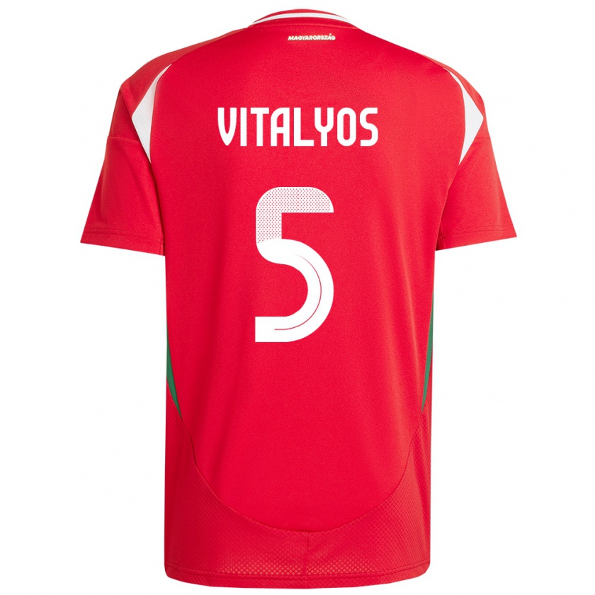 Kandiny Enfant Maillot Hongrie Viktor Vitályos #5 Rouge Tenues Domicile 24-26 T-Shirt