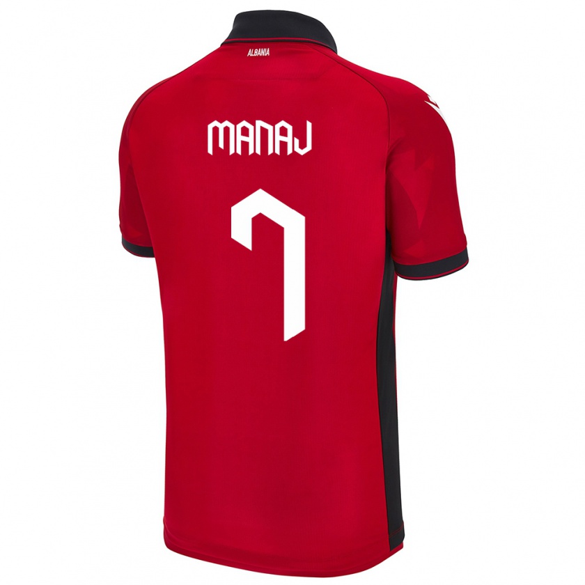 Kandiny Enfant Maillot Albanie Rey Manaj #7 Rouge Tenues Domicile 24-26 T-Shirt