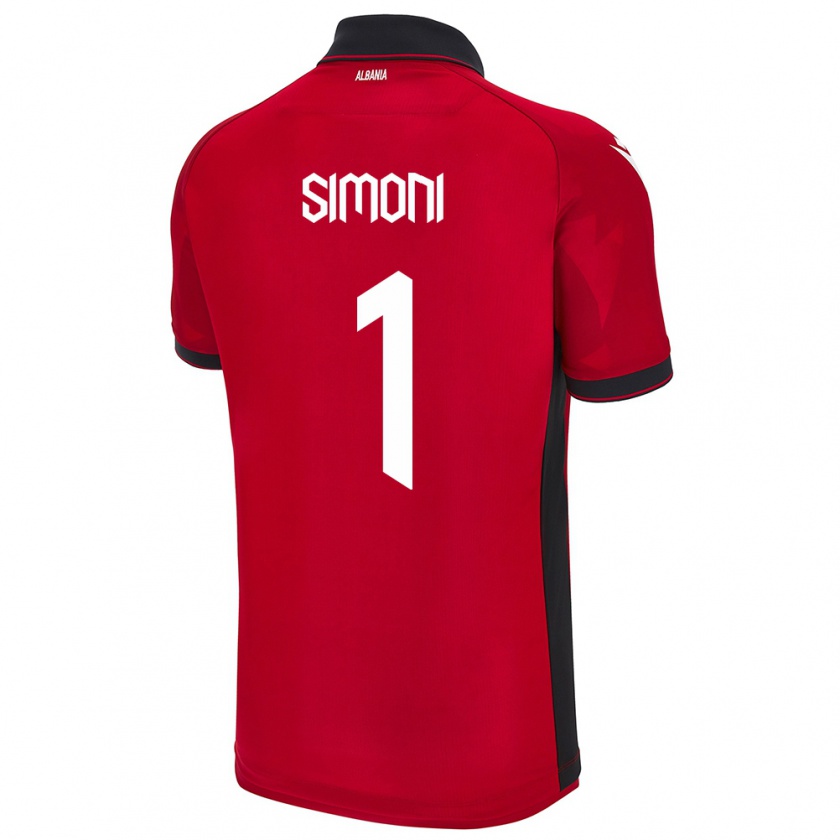 Kandiny Enfant Maillot Albanie Simon Simoni #1 Rouge Tenues Domicile 24-26 T-Shirt