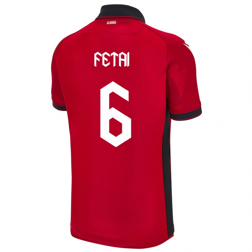 Kandiny Enfant Maillot Albanie Feta Fetai #6 Rouge Tenues Domicile 24-26 T-Shirt