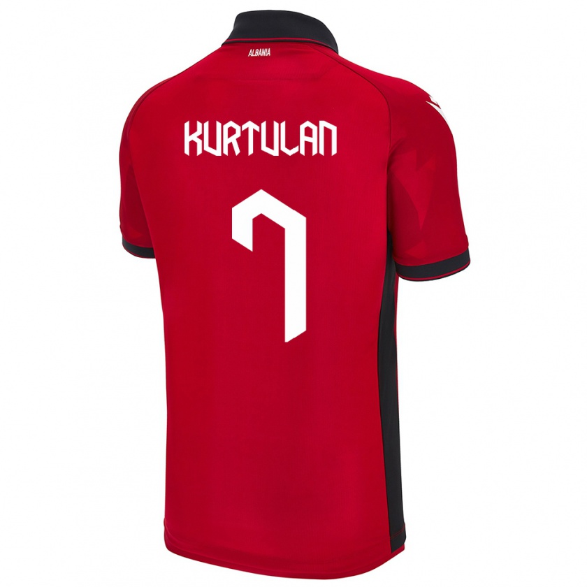 Kandiny Enfant Maillot Albanie Arda Kurtulan #7 Rouge Tenues Domicile 24-26 T-Shirt