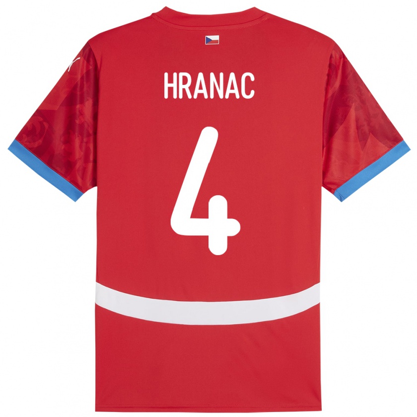 Kandiny Enfant Maillot Tchéquie Robin Hranac #4 Rouge Tenues Domicile 24-26 T-Shirt