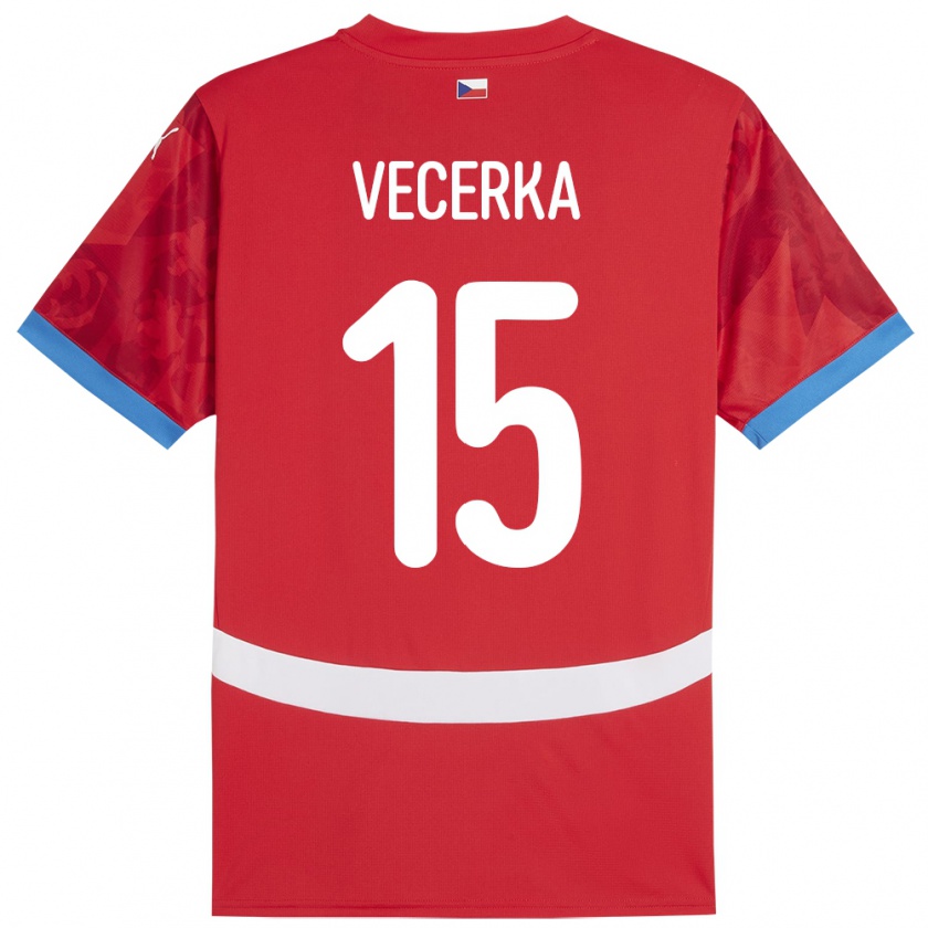 Kandiny Enfant Maillot Tchéquie Dalibor Vecerka #15 Rouge Tenues Domicile 24-26 T-Shirt