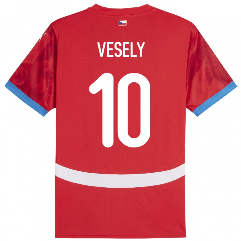 Kandiny Enfant Maillot Tchéquie David Vesely #10 Rouge Tenues Domicile 24-26 T-Shirt